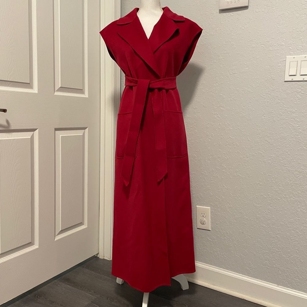 MaxMara Virgin Wool Blend Cardi Coat Wrap Tie Duster Sleeveless Jacket Outlet